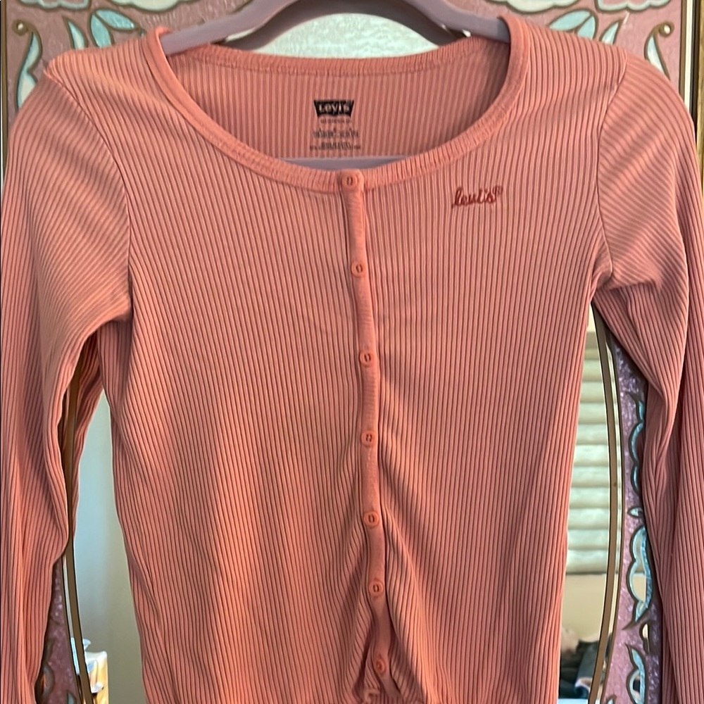 Levi's Pink Ribbed Button-Up Top